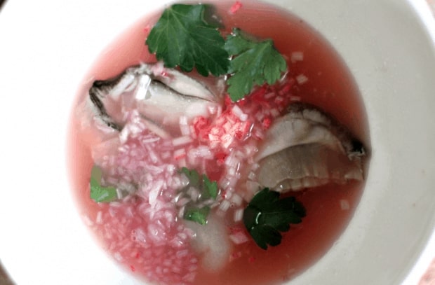Rhubarb and oyster ceviche