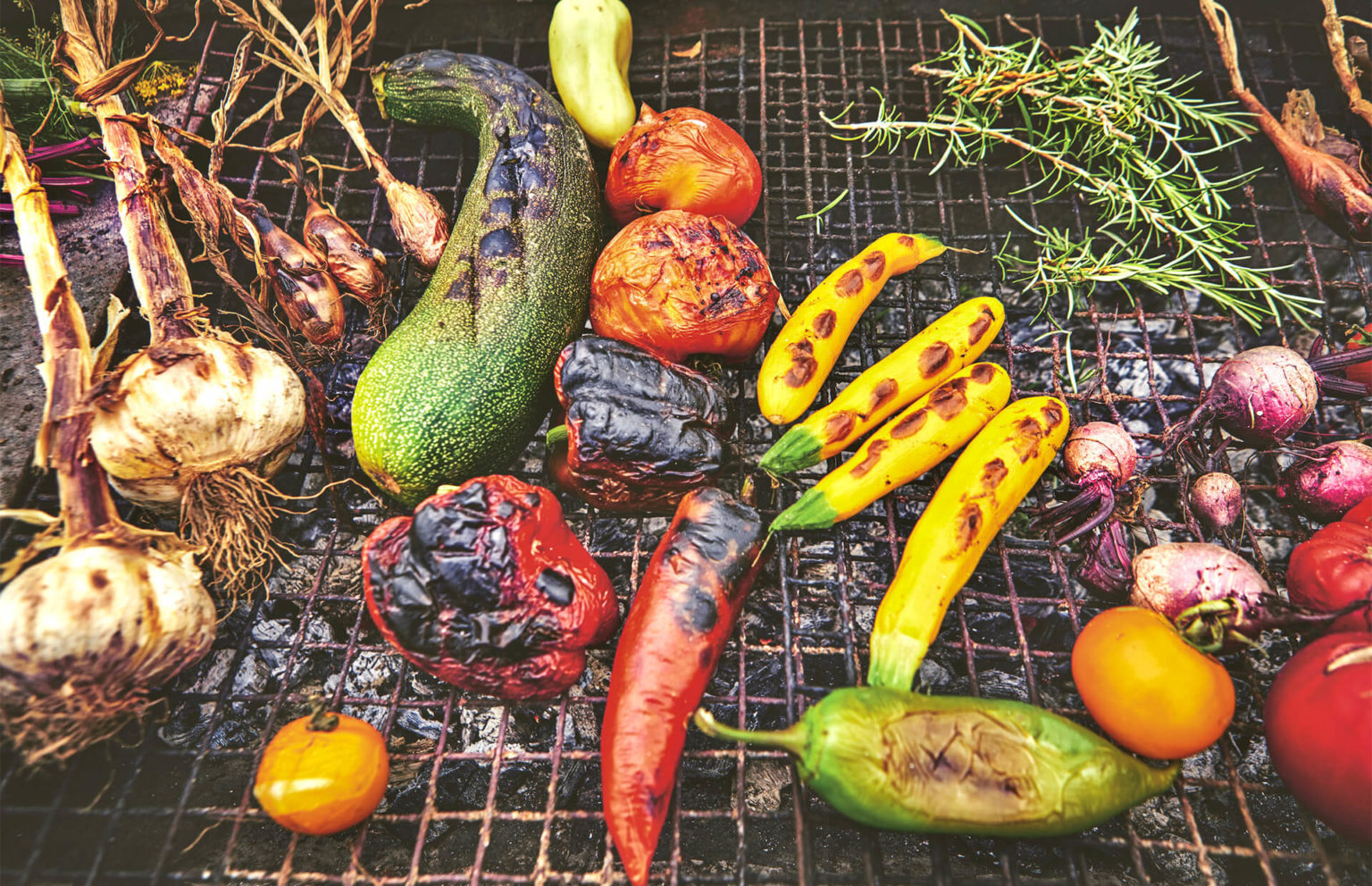 Barbecued summer vegetables with root green chimichurri-1