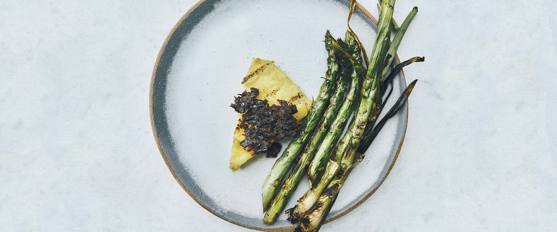 Chargrilled asparagus with spring onions